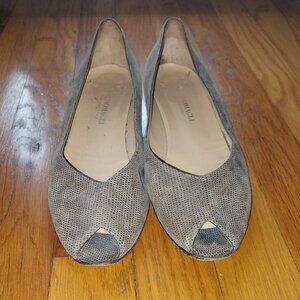 Bruno Magli suede taupe peep toe
